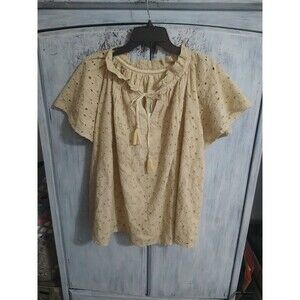 Kyla Seo Eyelet Embroidery Fluttered Ruffled Top Xl Boho Beachy Feminine Cottag